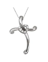 1/20 CT Diamond Cross-Heart Pendant Slide with 18" Chain 14K over Sterling Silver Free Velvet Gift Box