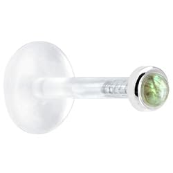 16 Gauge 1/4" Solid 14KT White Gold 2mm Genuine Labradorite Bioplast Push in Monroe