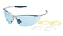 Body Specs Sunglasses 2nd Element Silver Frame with Light Blue, Yellow, and Clear 3 Lens Set