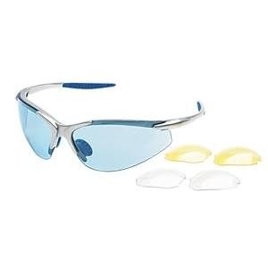 Body Specs Sunglasses 2nd Element Silver Frame with Light Blue, Yellow, and Clear 3 Lens Set