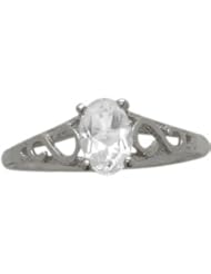 10 Karat White Gold Genuine White Topaz Oval Gemstone Baby Ring