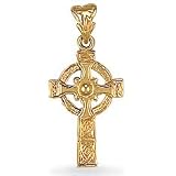 Jewelco London 9ct Solid gold hand finished light weight carved Celtic design Cross pendant ( 2.9g )
