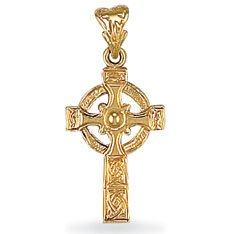 Jewelco London 9ct Solid gold hand finished light weight carved Celtic design Cross pendant ( 2.9g )