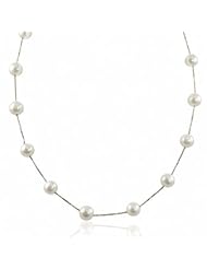 17" 14kt White Gold 9-10mm Freshwater Cultured Pearl Station Necklace