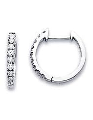 14k White Gold Small Diamond Hoop Huggie Earrings 1/5ct (G-H Color, I1 Clarity)