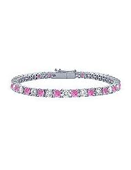 Pink Sapphire and Diamond Tennis Bracelet : Platinum â€" 5.00 CT TGW