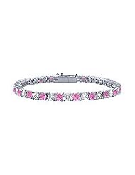 Pink Sapphire and Diamond Tennis Bracelet : Platinum â€" 2.00 CT TGW