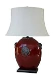 Asian Oriental D&eacute;cor - 29" Chinese Red Ceramic Oval Flat Table Lamp w/ Oval Shade - JCOX-525