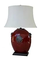Hot Sale Oriental Furniture Asian Oriental Decor 29-Inch Chinese Red Ceramic Oval Flat Table Lamp with Oval Shade, JCOX-525