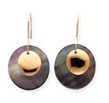 14k Black Simulated Pearl Shell with Gold Disc Earrings SE995