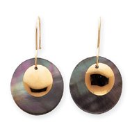 21lfRpmyNUL 14k Black Simulated Pearl Shell With Gold Disc Earrings   Measures 32x18mm
