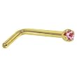 Solid 18KT Yellow Gold 1.5mm Genuine Pink Sapphire L-Shaped Nose Ring - 18 Gauge