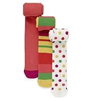 3 Pairs of Cotton Rich Striped & Spotted Tights