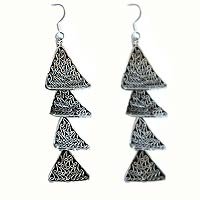 Handmade Earrings Sterling Silver India Jewelry 3 inches (ers205)