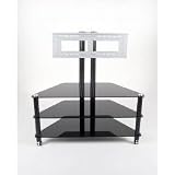 Glass and Aluminum 37-50 inch and Below Plasma/LCD stand with BLACK tempered Glass and Casters (Black Glass) (45H x 43W x 19.5D)