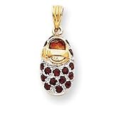 14k and Rhodium Prong-Set January Garnet Baby Shoe Charm