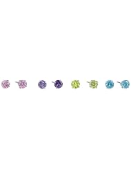Kate & Lucy Girls Sterling Silver 4 Piece Cubic-Zirconia Stud Earrings Set