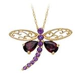 Amethyst and Garnet Dragonfly Pendant in 10K Yellow Gold