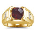 0.04 Cts Diamond & 1.25 Cts Garnet Ring in 14K Yellow Gold
