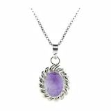 Sterling Silver Twisted Silver Border Genuine Amethyst Stone Oval Pendant