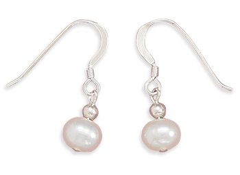 White Cultured Freshwater Pearl Earrings on French Wire
