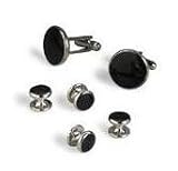 Silver & Onyx Single Ring Tuxedo Cufflinks & Stud Set