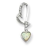 Sterling Silver Created Opal and CZ Heart Earrings