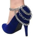 Womens Anklet, High Heel Jewelry, Short Bold Silver Chain Layered Heel Chain. A Beautiful Massive Rhodium Metal Heel Chain That Have Three Layered Down. This Heel Chain Is Absolutely Must Item for Your High Heel Fashion. Size : 4 Inches Height + 10 Inches.
