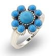 Women's Cluster Aquamarine Synthetic Stone Turquoise Antiqued Tone Ring, Size: 5-10 Sterling Silver .925