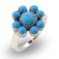 Women'sClusterAquamarineSyntheticStoneTurquoiseAntiquedToneRing,Size:5-10SterlingSilver.925