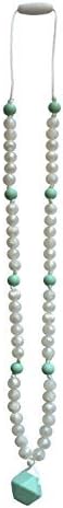 Silicone Teething Nursing Necklace. Kiddles"Mala" (White Pearl/Mint)Toxin Free and Eco Friendly (Size S/M)