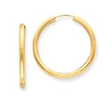 14k 3mm Satin and Polished Diamond-Cut Hoop Earrings