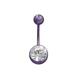 Purple Titanium Belly Button Ring with Clear Jewel