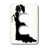 Florene Black and White - Victorian Lady In Black Silhouette Dress and Umbrella - Light Switch Covers - 2 plug outlet cover