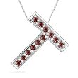 0.24 Cts Red Diamond T Initial Pendant in 14K White Gold