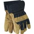 Wells Lamont 3300XL Work Gloves with Grain Patch Palm Pigskin, Black Denim Back, Safety Cuff, Wing Thumb, XL