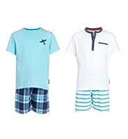 2 Pack Autograph Pure Cotton Check & Striped Short Pyjamas