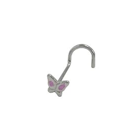 Pink Butterfly Nose Stud Surgical Steel - 18 Gauge