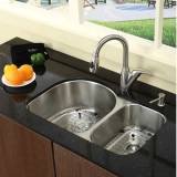Kraus KBU21-KPF2121-SD20 30 Undermount Double Bowl Stainless Steel Sink with Fa