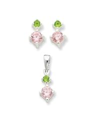 Genuine IceCarats Designer Jewelry Gift Sterling Silver Pink & Green Cz Earring & Pendant Set
