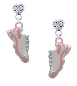 Pink Running Shoe Mini Heart Charm Earrings [Jewelry]