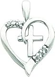 14K White Gold Diamond Cross Heart Pendant Charm New