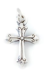 Sterling Silver Engraved Fleur-de-Lis Cross Charm by Bob Siemon