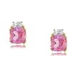 Pink and White Cushion Cut Fancy Earrings in Yellow Gold
