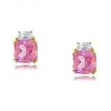Yellow Gold Fancy Cushion Earrings w White & Pink Topaz