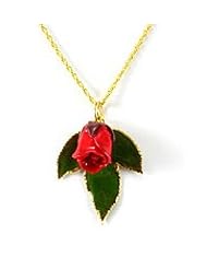 REAL FLOWER Natural Rose Pendant Necklace in Red Chain