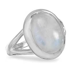 Rainbow Moonstone Oval Polished Sterling Silver Ring, 6: Jewelry
