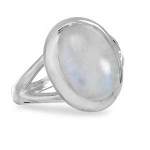 Rainbow Moonstone Oval Polished Sterling Silver Ring