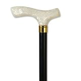 Fritz handle Cane - Pearl. This acrylic handle cane was disigned by a German count to make cane use by the arthritic sufferer more comfortable. This fashionable cane has a touch of class. Weight capacity 250 pounds, height 36-37 inches, solid wood handle and shaft. Walk in style with this wooden cane.
