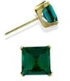 1.10Ct. Created 5mm Square Princess Cut Emerald 14 Karat Yellow Gold Stud Earrings